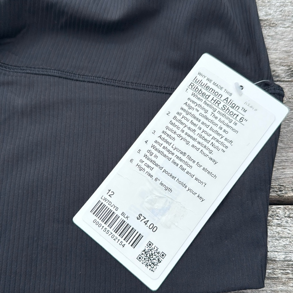 Lululemon Align High-Rise Ribbed Short 6" Black size 12 NWT BIKE SHORTS - Picture 3 of 7